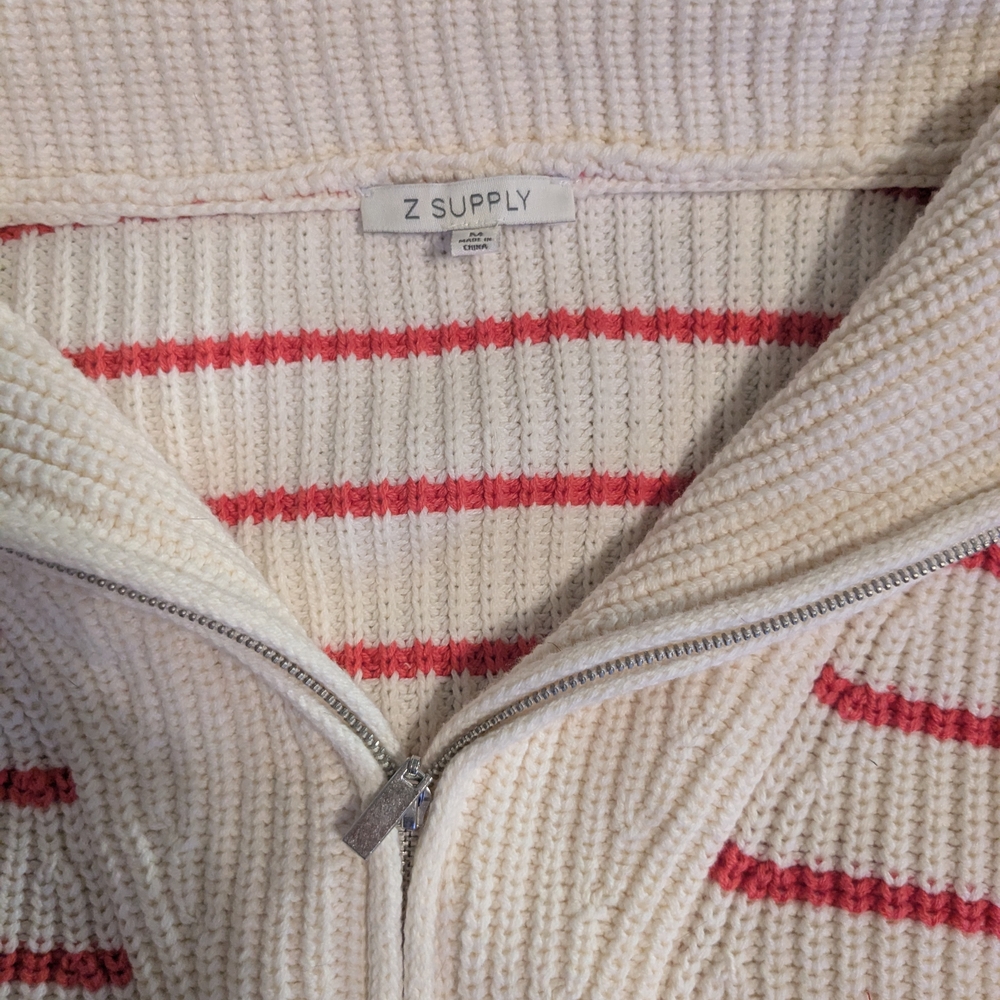 Z Supply Red and White Striped Cowl Neck Sweater - Picture 2 of 4